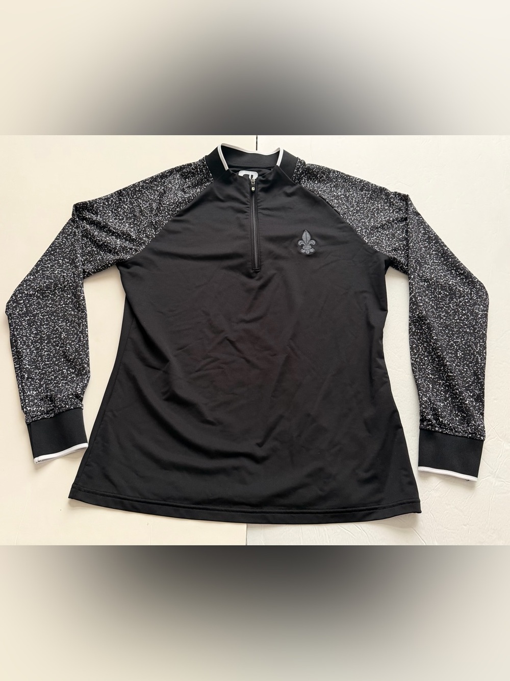 FootJoy Women’s Small 1/4 Zip Golf Pullover Black Gray Fleur De Lis